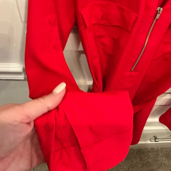 Express Vibrant Red Zip-Up belted dress with adjustable sleeves - Picture 3 of 7